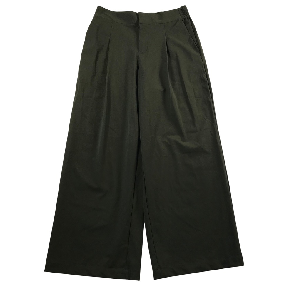 Athleta Brooklyn Wide Leg Pants 8P Dark Olive Green High Rise Pleated Trousers